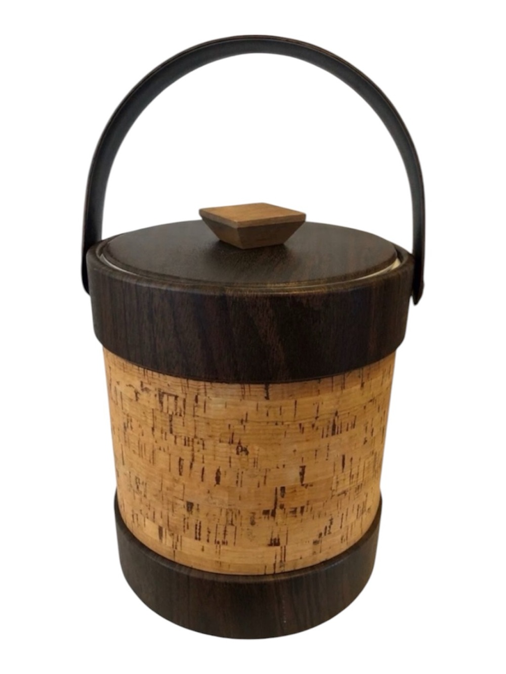Faux Wood Grain Cork Accent Ice Bucket with Handle - Dark Brown &Natural Vintage